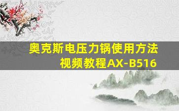 奥克斯电压力锅使用方法视频教程AX-B516