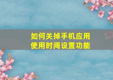 如何关掉手机应用使用时间设置功能