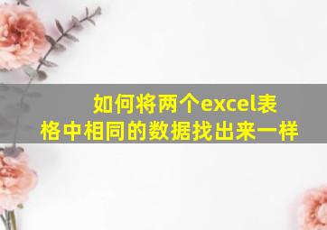 如何将两个excel表格中相同的数据找出来一样