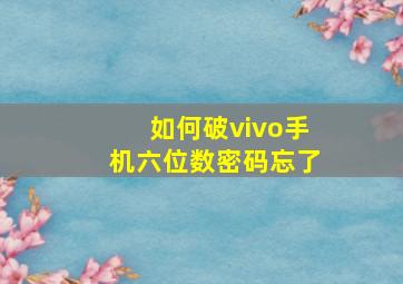 如何破vivo手机六位数密码忘了