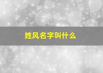 姓风名字叫什么