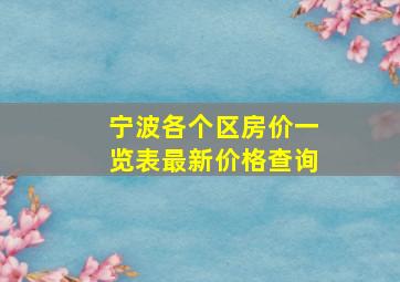 宁波各个区房价一览表最新价格查询