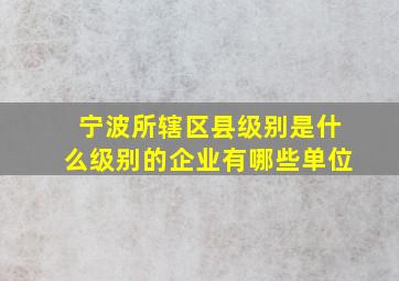 宁波所辖区县级别是什么级别的企业有哪些单位