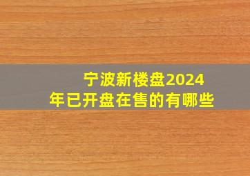 宁波新楼盘2024年已开盘在售的有哪些