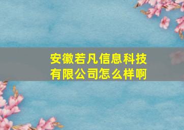 安徽若凡信息科技有限公司怎么样啊