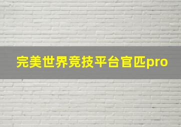 完美世界竞技平台官匹pro