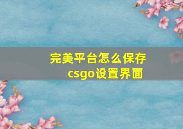 完美平台怎么保存csgo设置界面