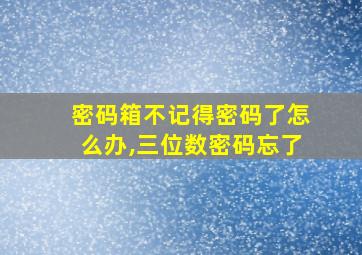 密码箱不记得密码了怎么办,三位数密码忘了