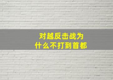 对越反击战为什么不打到首都