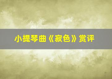 小提琴曲《寂色》赏评