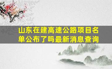 山东在建高速公路项目名单公布了吗最新消息查询