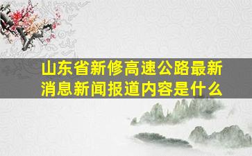 山东省新修高速公路最新消息新闻报道内容是什么