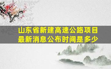 山东省新建高速公路项目最新消息公布时间是多少