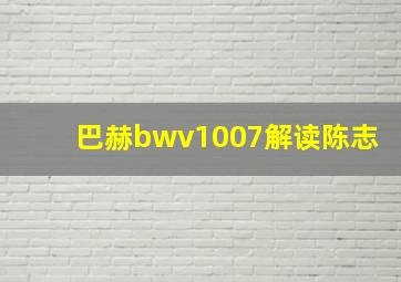 巴赫bwv1007解读陈志