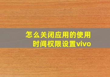 怎么关闭应用的使用时间权限设置vivo