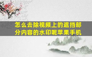 怎么去除视频上的遮挡部分内容的水印呢苹果手机