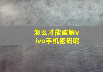 怎么才能破解vivo手机密码呢