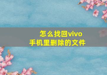 怎么找回vivo手机里删除的文件