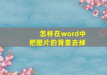 怎样在word中把图片的背景去掉