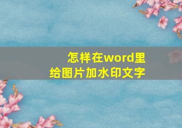 怎样在word里给图片加水印文字