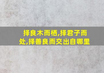 择良木而栖,择君子而处,择善良而交出自哪里