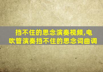 挡不住的思念演奏视频,电吹管演奏挡不住的思念词曲调