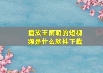 播放王雨萌的短视频是什么软件下载