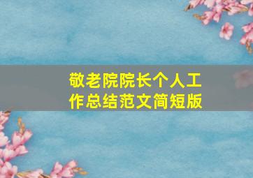 敬老院院长个人工作总结范文简短版