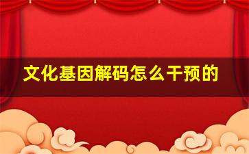 文化基因解码怎么干预的