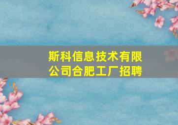 斯科信息技术有限公司合肥工厂招聘