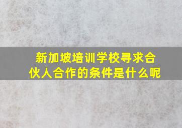 新加坡培训学校寻求合伙人合作的条件是什么呢