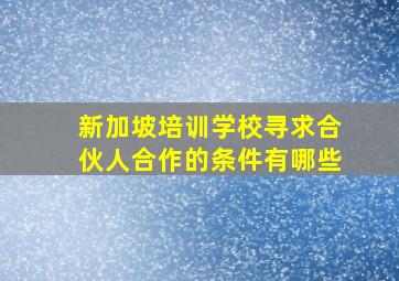 新加坡培训学校寻求合伙人合作的条件有哪些