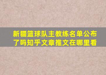 新疆篮球队主教练名单公布了吗知乎文章推文在哪里看