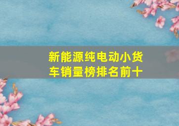 新能源纯电动小货车销量榜排名前十