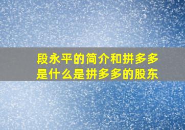 段永平的简介和拼多多是什么是拼多多的股东