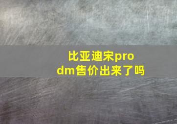 比亚迪宋prodm售价出来了吗