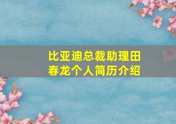 比亚迪总裁助理田春龙个人简历介绍