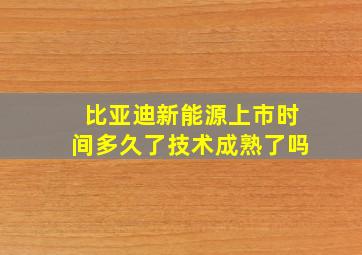 比亚迪新能源上市时间多久了技术成熟了吗