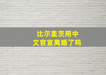 比尔盖茨用中文官宣离婚了吗