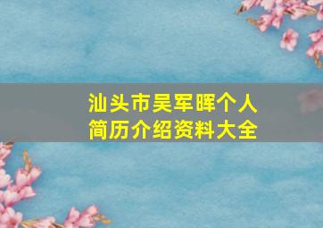 汕头市吴军晖个人简历介绍资料大全