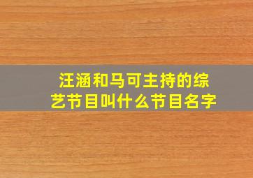 汪涵和马可主持的综艺节目叫什么节目名字