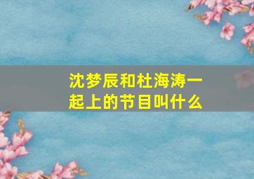 沈梦辰和杜海涛一起上的节目叫什么