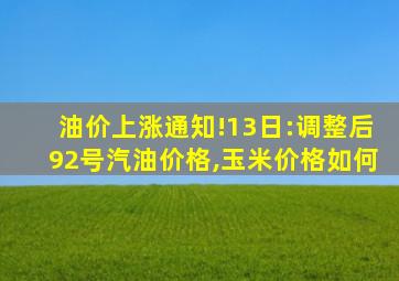 油价上涨通知!13日:调整后92号汽油价格,玉米价格如何