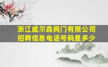 浙江威尔森阀门有限公司招聘信息电话号码是多少