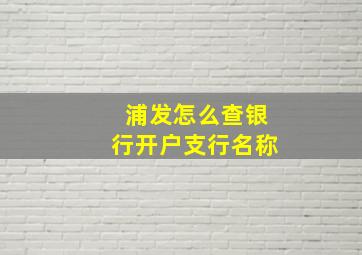 浦发怎么查银行开户支行名称