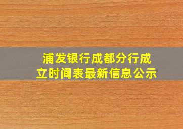 浦发银行成都分行成立时间表最新信息公示