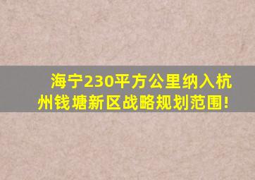 海宁230平方公里纳入杭州钱塘新区战略规划范围!