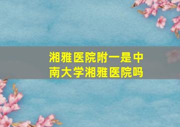 湘雅医院附一是中南大学湘雅医院吗