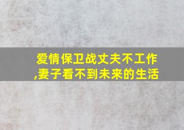 爱情保卫战丈夫不工作,妻子看不到未来的生活