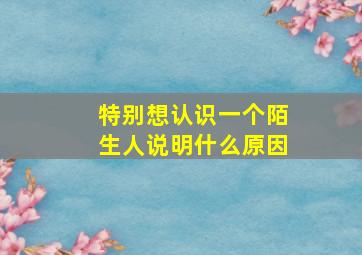 特别想认识一个陌生人说明什么原因